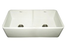 WHITEHAUS 36" Fireclay Double Bowl Farmhouse Apron Sink WH3719.