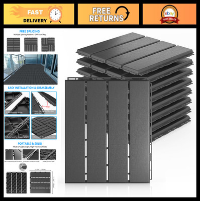 Interlocking Deck Tiles 9 Pack - 12''x12'' Waterproof Anti-Slip Flooring for Patio