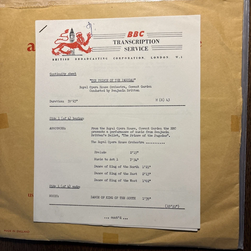 RARE BBC Transcription Prince Of The Pagodas Ballet  BRITTEN 2LPs Mono NM LIVE Foto 3 de 4
