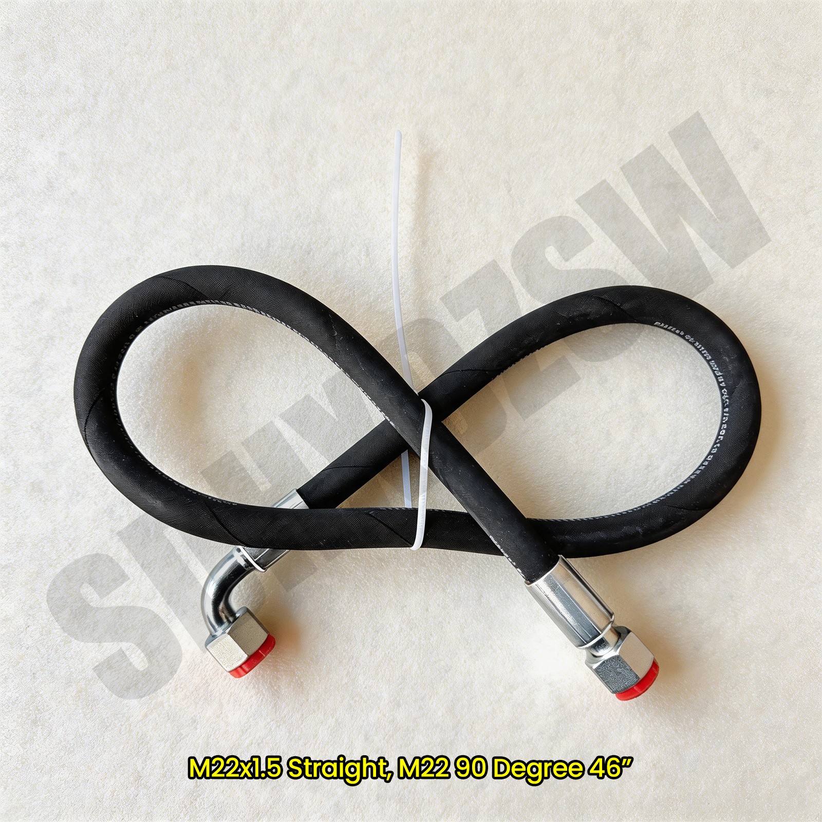 Chinese Excavator Hydraulic Hose, M22x1.5 Straight, M22 90 Degree 46” Long 1/2”