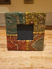 Stoff Foto Bilderrahmen Kunsthandwerk Perlen Pailletten genäht Wohndeko Boho Hippie