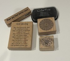 Lot of 4 Wooden Rubber Stamps  ColorBox Black Archival Pigment Ink Pad