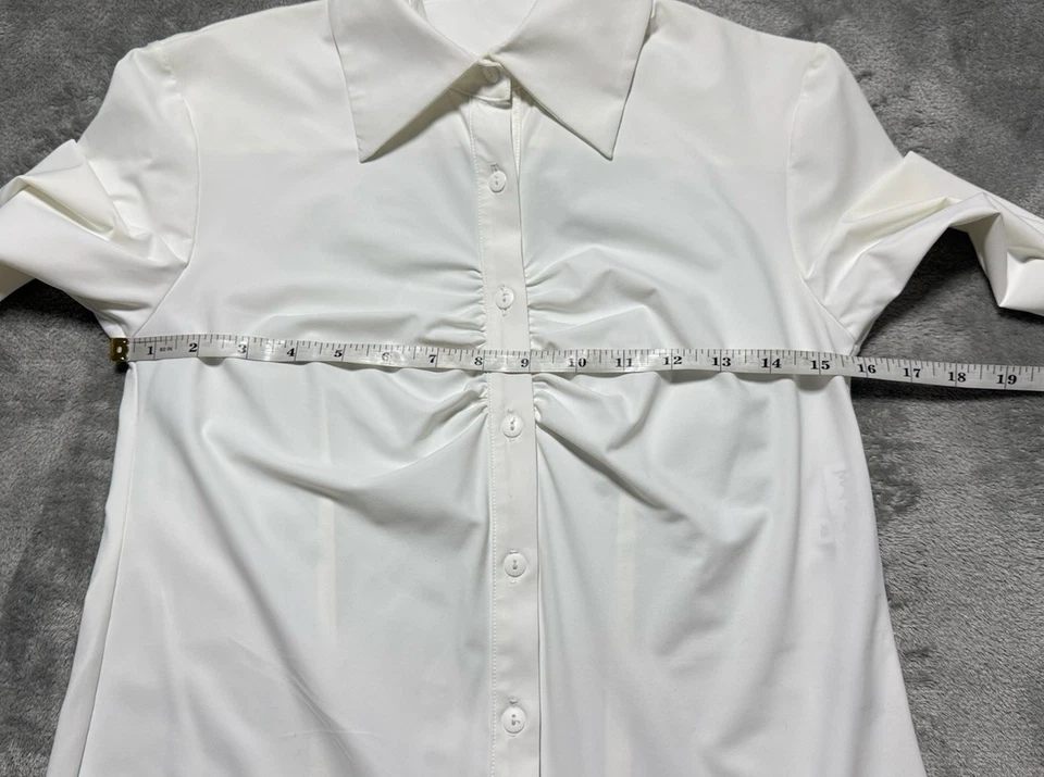 Blusa Maria Pinto Feminina XS Branca Gola com Botões Manga Extra Longa Ruched - Imagem 2 de 4