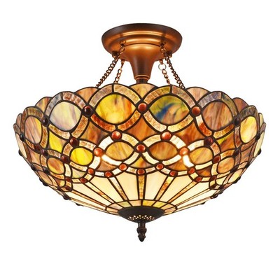 PRISMA Tiffany-style 2 Light Semi-flush Ceiling Fixture 16'' Shade