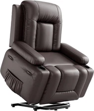 Power Lift Recliner Chair with Massage & Heat, 3 Positions, Side Pocket, Brown