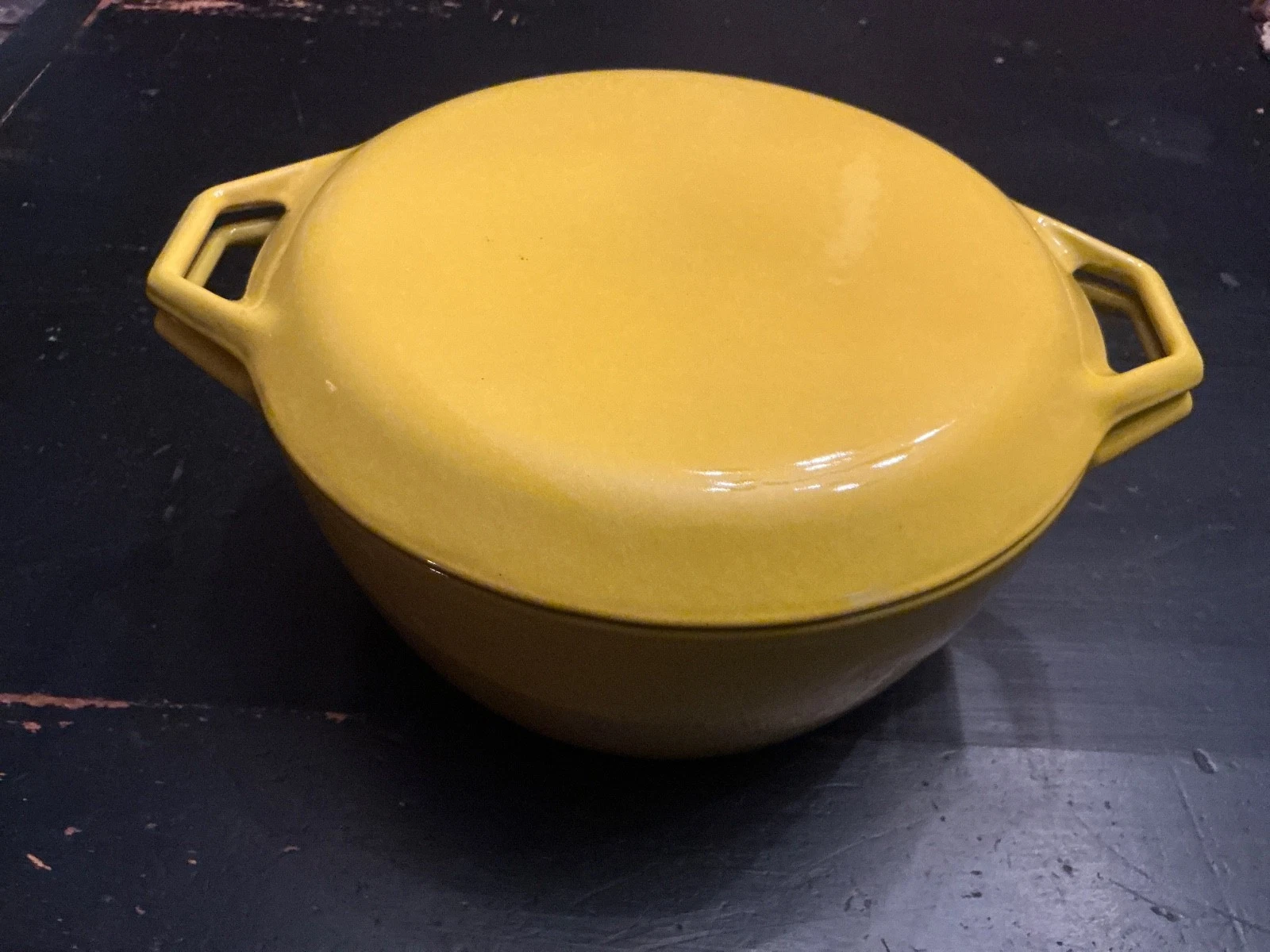 Vintage COPCO Denmark D3 Enameled Cast Iron Yellow 2pc Casserole Dutch Oven MCM