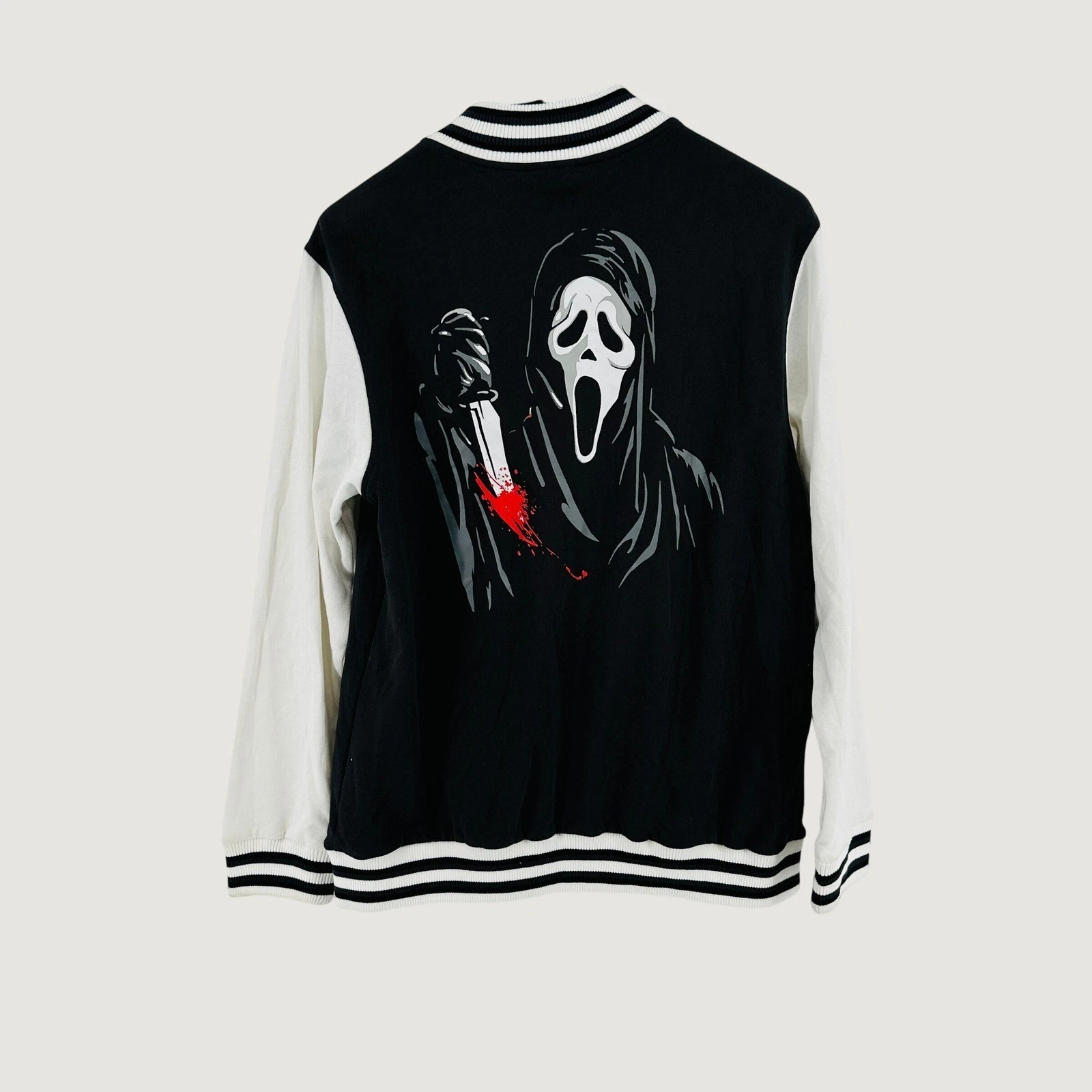 GhostFace Scream Varsity Jacket Mens L Black White Embroidered Scary Movie Y2K - product detail image 1