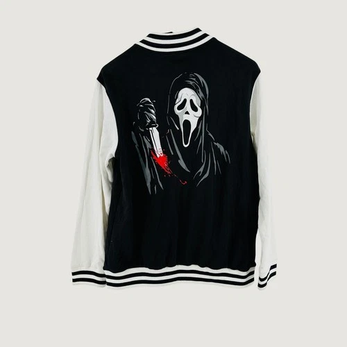 GhostFace Scream Varsity Jacket Mens L Black White Embroidered Scary Movie Y2K - product listing photo