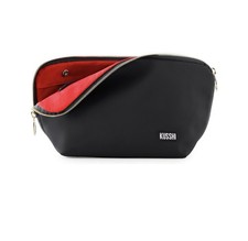 KUSSHI Washable Travel Cosmetic Bag - Brush Organizer Signature, Satin Black/Red