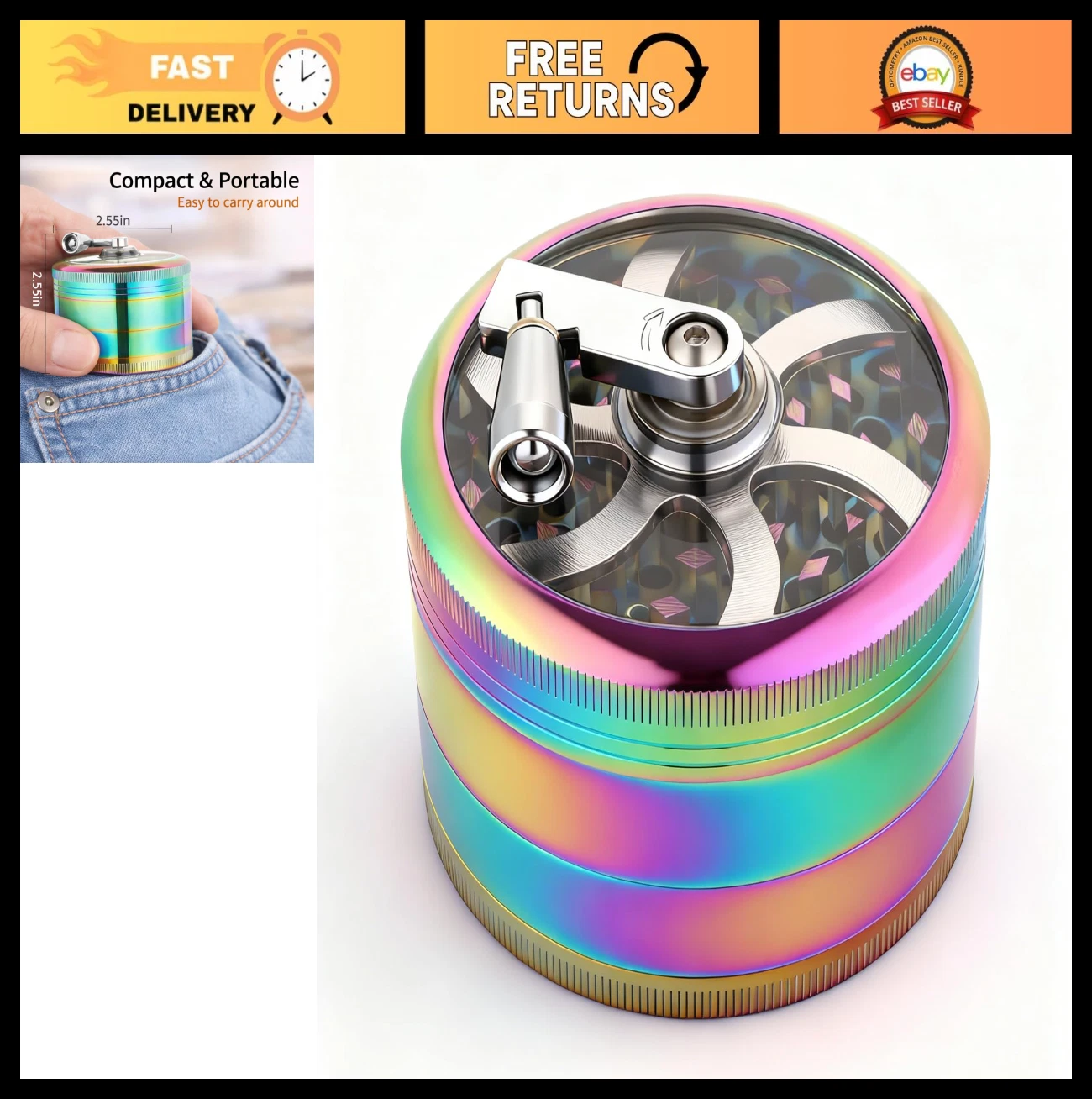 2.5" Hand Crank Spice Grinder Mill - Durable Aluminum Herb Crusher, Kitchen Tool