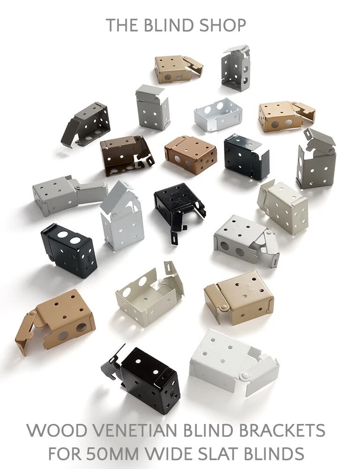 Wood Venetian Blind 50mm Slat Fixing Brackets Light Brown - Pair - 47mm x 65mm - Image 2 of 2