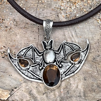 925 Silver Plated Smoky Topaz BAT Necklace Gemstone Handmade womens Jewelry