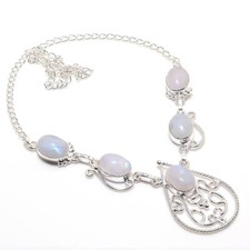 Rainbow Moonstone Gemstone Handmade 925 Sterling Silver Jewelry Necklace Sz 18"