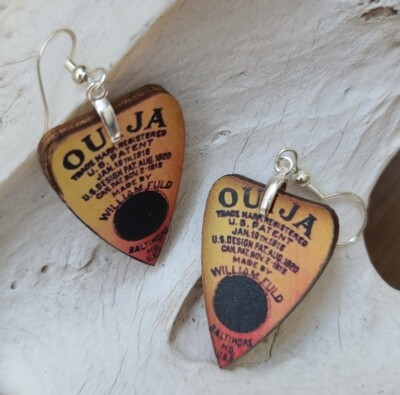 Alchemy Gothic Ouija Planchette Wooden Earrings 