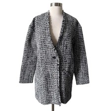Leith Oversized Tweed Fringe Metallic One Button Blazer Size Xs Nwt