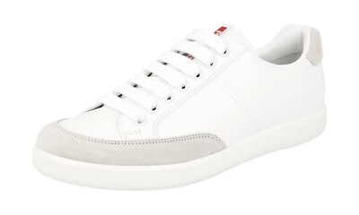 PRADA Leather RED STRIPE LINEA ROSSA Sneakers 4E3027 White NEW -  US 11 EU 44