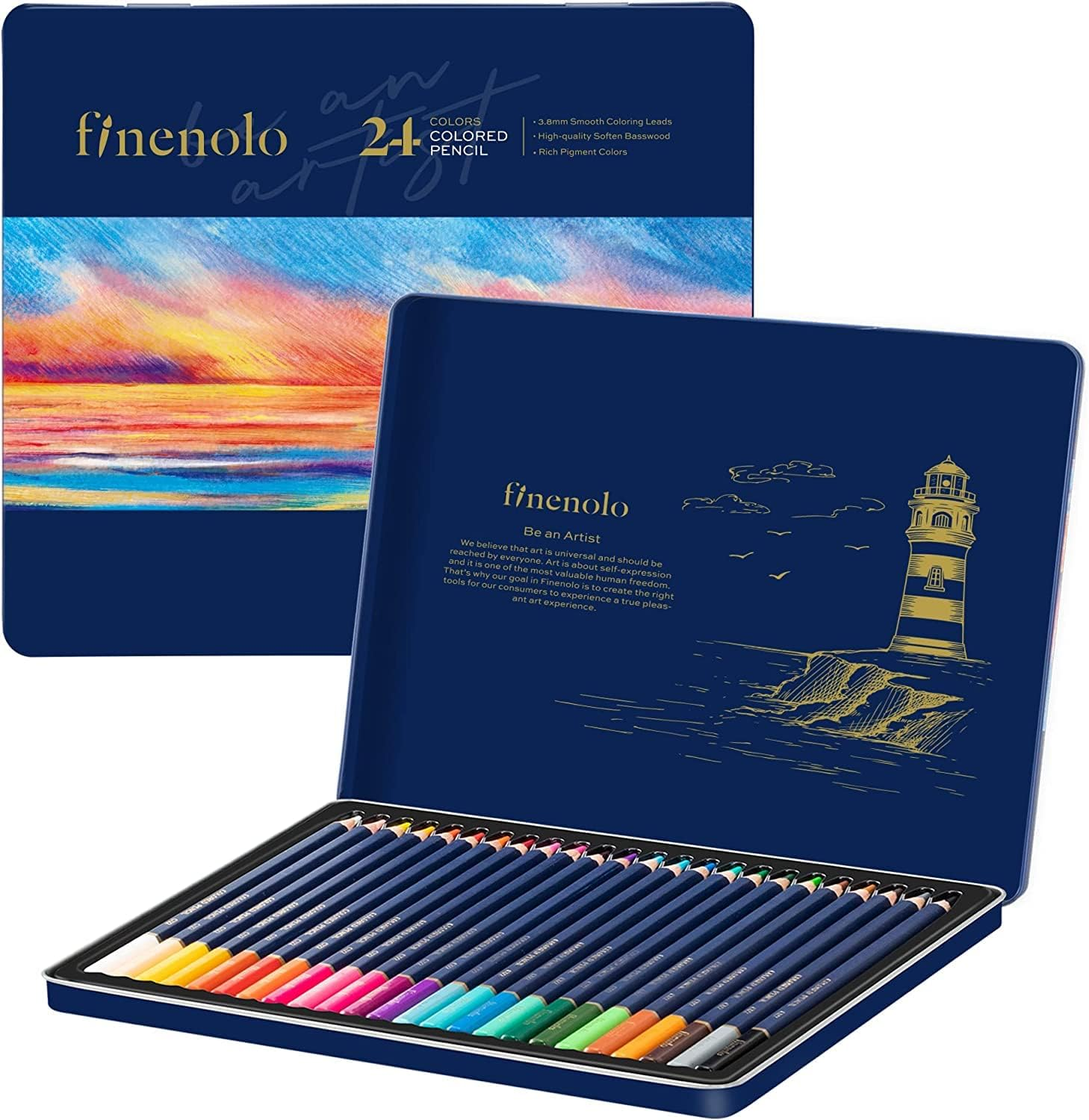 Colored Pencils,Set of 24 Colors,Artists Soft Core,Include 7 Metallic Color Penc-image