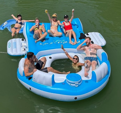 Tropical Tahiti Inflatable Floating Island 7 Person Water Lake Party Raft Float