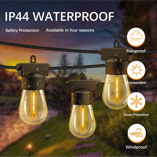 49FT Outdoor LED String Lights Shatterproof Bulbs Waterproof Patio Garden Decor - Picture 11 of 11