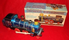 Vintage Boxed Tin Japanese Bat. Op. Continental Blue Locomotive Modern Toys 4018