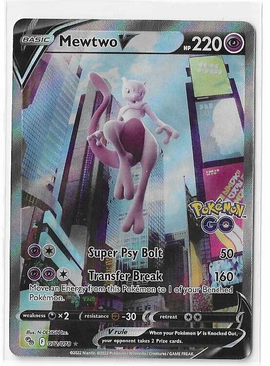 Mewtwo V - 072/078 - Pokemon Go Sword & Shield Alternate Holo Rare Card NM