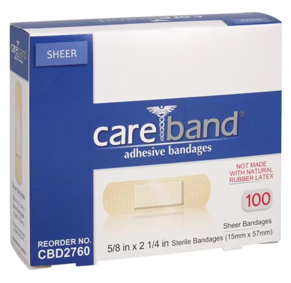 Vendajes transparentes adhesivos estériles, 5/8" x 2 1/4", sin látex - Caja de 100