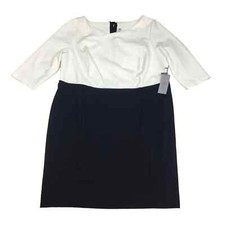 Jennifer Lopez Womens 22W Plus Dress Asymmetrical Neck Black Ivory Stretch NEW