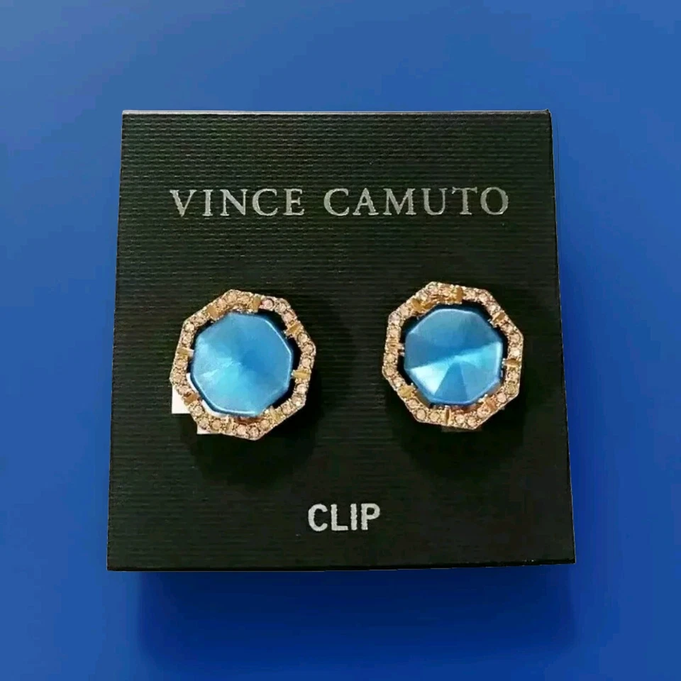 Pendientes Vince Camuto Catseye Pave Cristal Azul Multicolor Chapado en Oro Nuevos con Etiquetas Foto 2 de 4