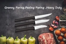 Rada 3 pc Set Granny Paring, Peeling Paring & Heavy Duty Paring (Black Handle)