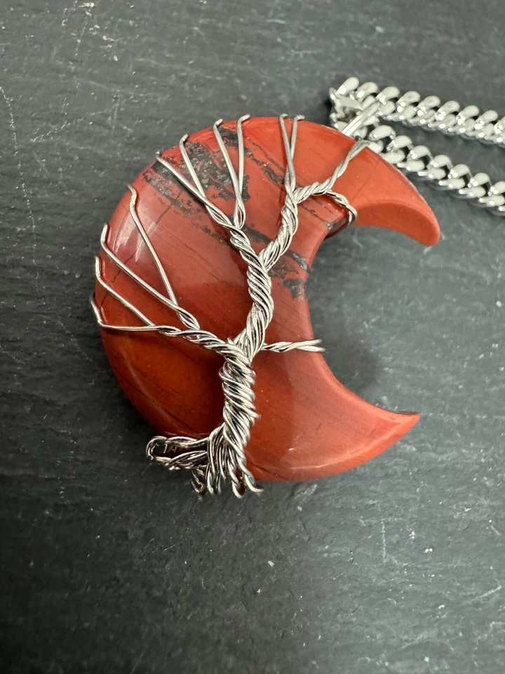 Roter Jaspis Anhänger & Kette 60+5 cm "Mondbaum" - Bild 4 von 4