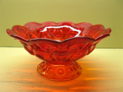 L.E. Smith Glass Moon and Stars Amberina Candle Bowl / Compote 7 5/8'' 