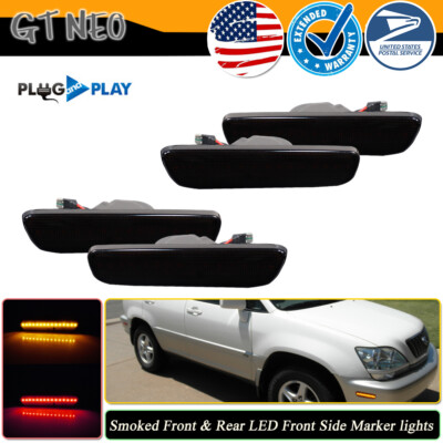 For 1999-03 Lexus RX300 Smoked Black Lens Front Rear LED Side Marker Light Lamps