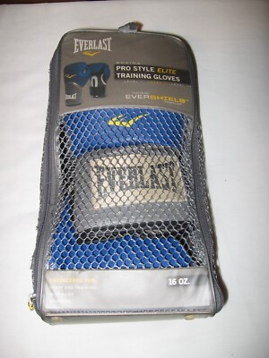 Everlast Evershield 16 oz Pro Style Elite Blue Boxing Training Gloves in Bag