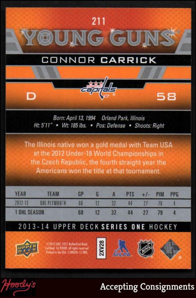 201314 Upper Deck 211 Connor Carrick YG RC CAPITALS YOUNG GUNS ROOKIE