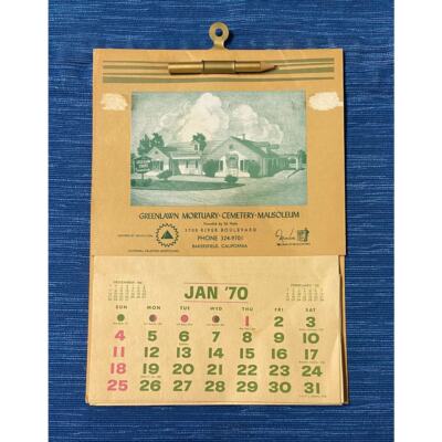 Greenlawn Mortuary Cemetary 1970 Calendar Bakersfield CA 982A