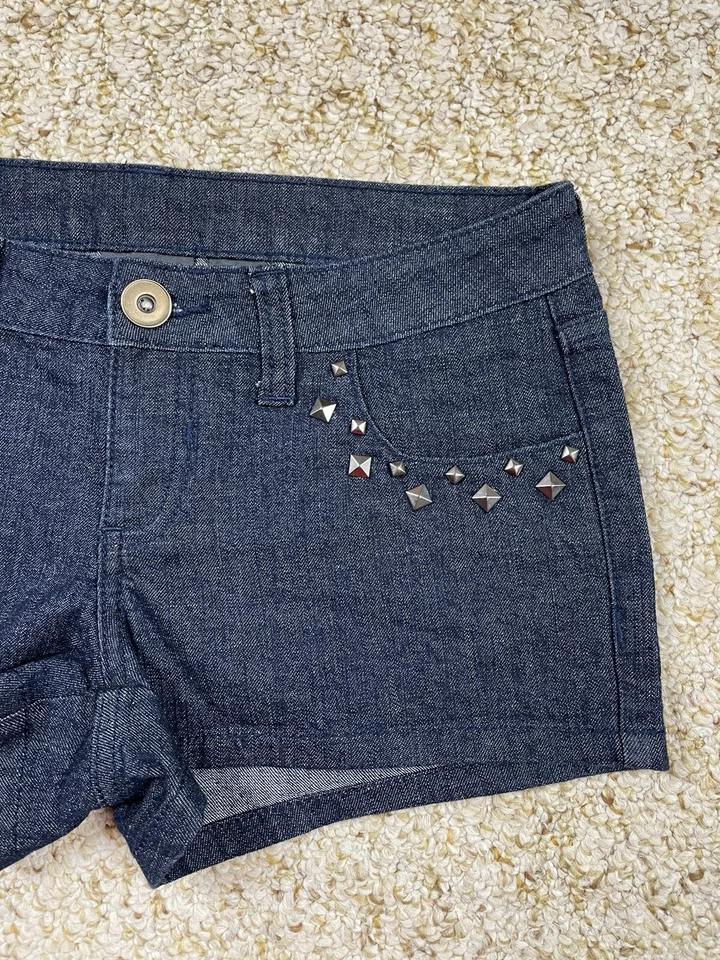 City Streets Women's Denim Mini Booty Shorts Sz 1 Blue Jean Studs (waist 29") - Image 4 of 4