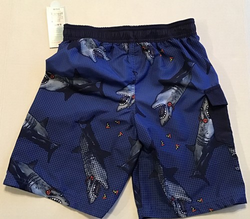 Cat & Jack Boys S 6-7 ~OR~ M 8-10 Shark Pizza Print Swim Trunks Blue UPF 50+ NWT - Picture 5 of 11