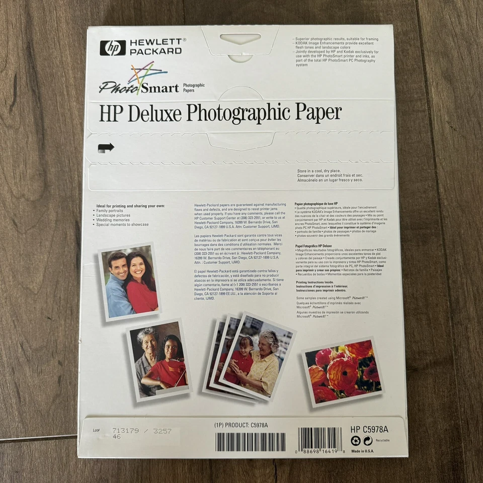 Papel fotográfico Hewlett Packard HP Deluxe 8,5 x 11 pulgadas acabado alto brillo nuevo en caja Foto 2 de 4