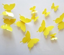 Set Of 12 Yellow 3D Butterfly Wall Sticker Party,Home Decor Butterfly Sticker