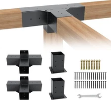 2 Pack 4x4'' Pergola Kit-4 Way T Bracket Corner Bracket/Gazebo Kit DIY Post Base