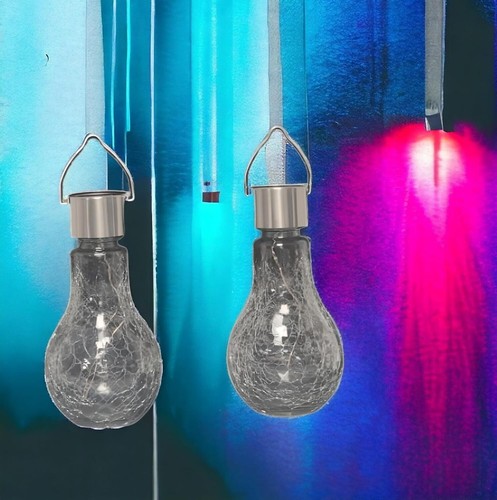 Solar Crackle Glass Ball Hanging LED Light Outdoor Garden & Tree Decoration - Picture 10 of 19
