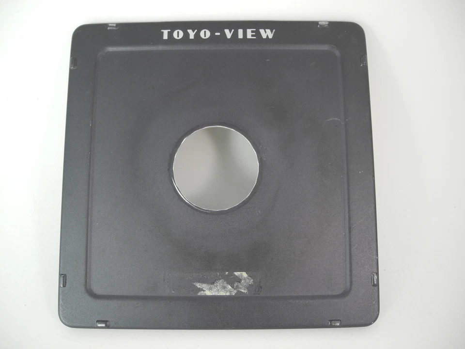 TOYO VIEW LENS BOARD METAL 6x6 WITH 1 9/16th in HOLE PERFECT USABLE TAPE RESIDUE - Image 4 of 4