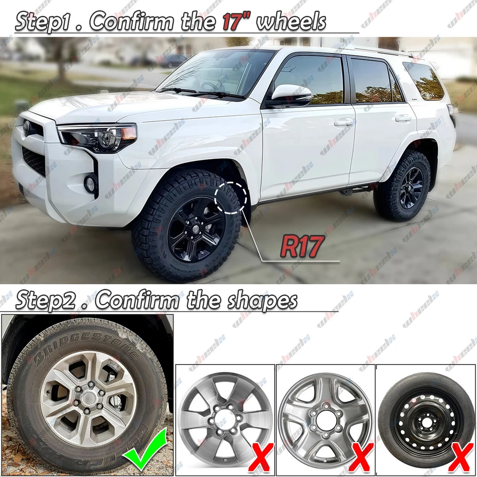 NEGRO BRILLANTE para Toyota 4 Runner SR5 2014-24 17" cubiertas de rueda tapacubos cubiertas de llanta Foto 3 de 4