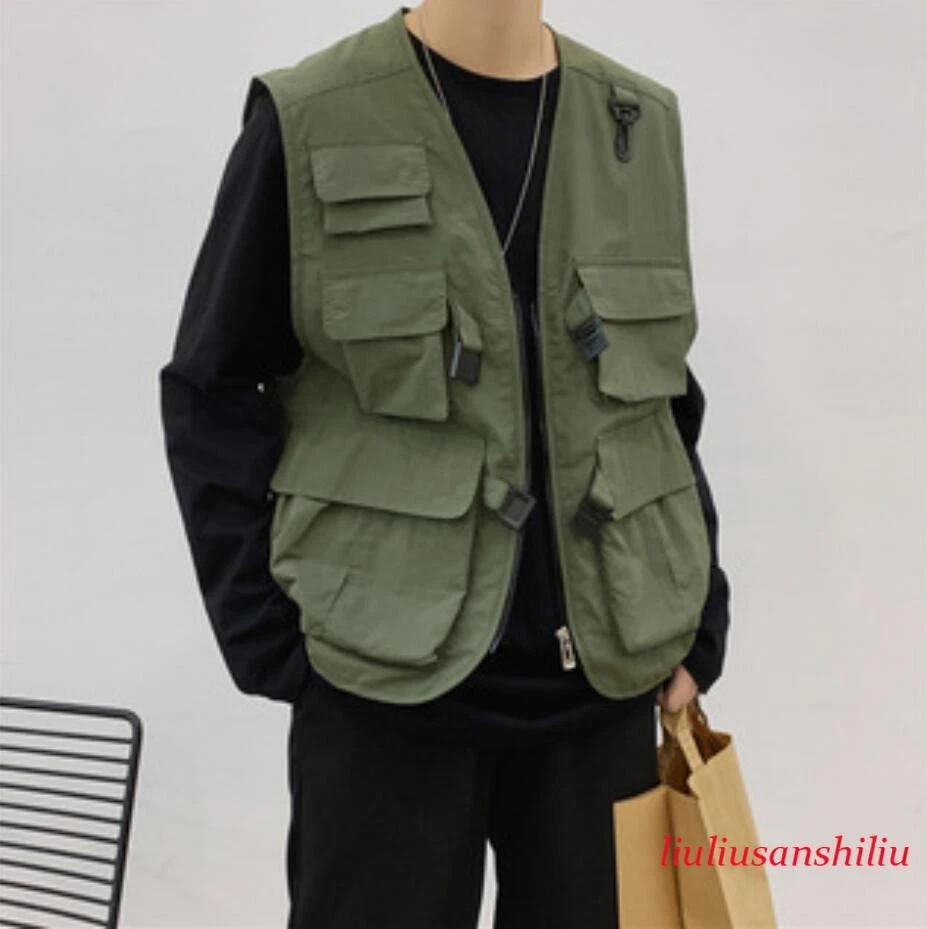Men's Casual Solid Color Streetwear Hip Hop Jacket Outdoor Casual Tooling Vest
