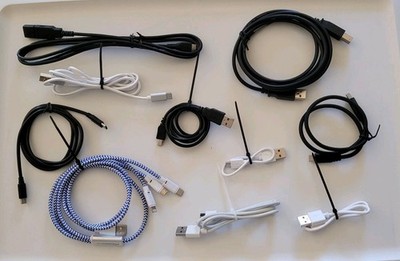 10 USB cables (usb c, a, mini, micro, extender, multi tip) many sizes