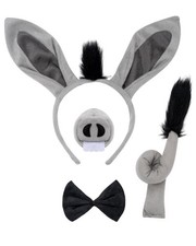 4PCS Donkey Costume Set Donkey Ears Headband Nose Tail Bowtie Grey 4 Pack