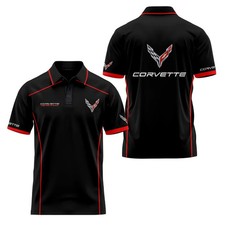 NEW Custom Name Corvette C8 Racing Sports Black Red 3D Polo Shirt Men's S-5XL