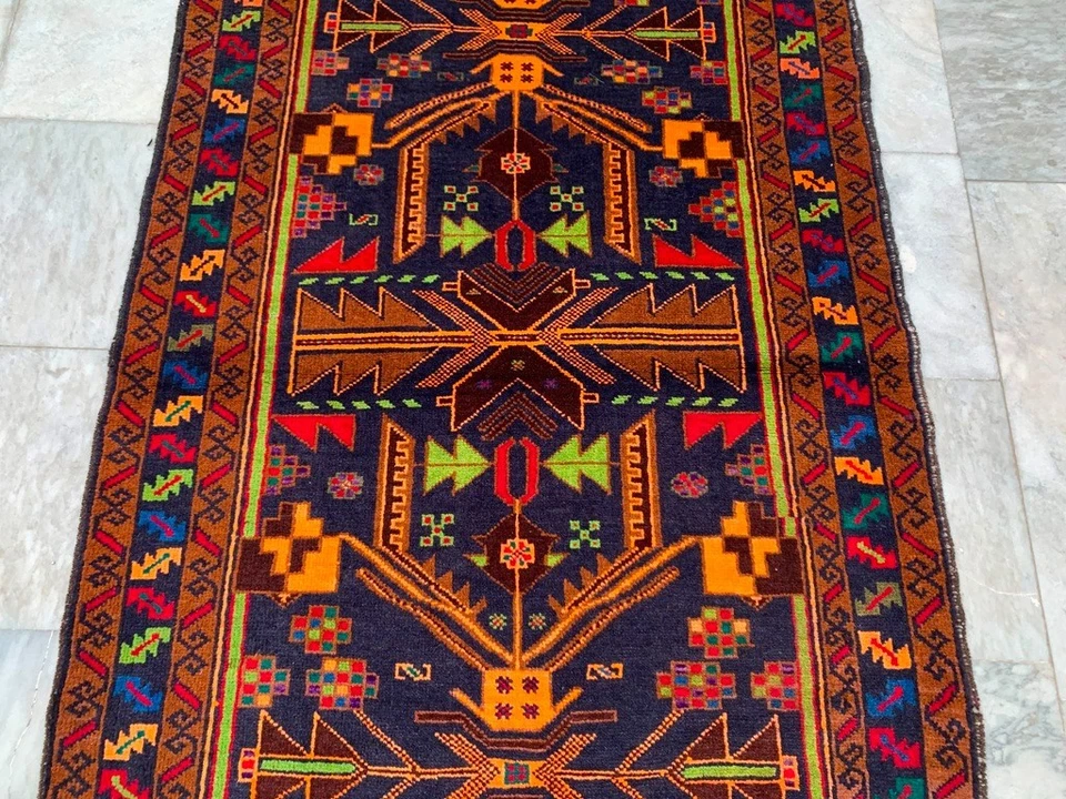 Афганский ковер ручной работы 3x4 фута напольный ковер восточный богемный ковер традиционный шерстяной ковер - Изображение 2 из 4