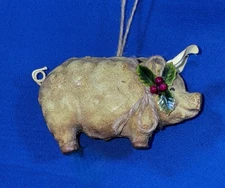 Vintage Primitive Pig Christmas Ornament 2” x 3.5” Stitched Rustic Look