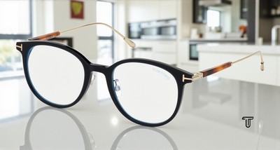 Tom Ford FT5644-D-B 090 Shiny Blue Clear Lens Plastic 52 mm Men's Eyeglasses
